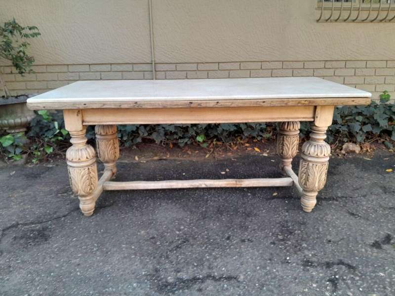 An Antique 19th Century French Carved Oak Dining Table in a Contemporary Bleached Finish