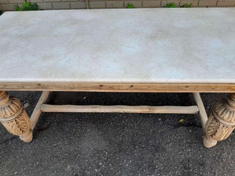 An Antique 19th Century French Carved Oak Dining Table in a Contemporary Bleached Finish