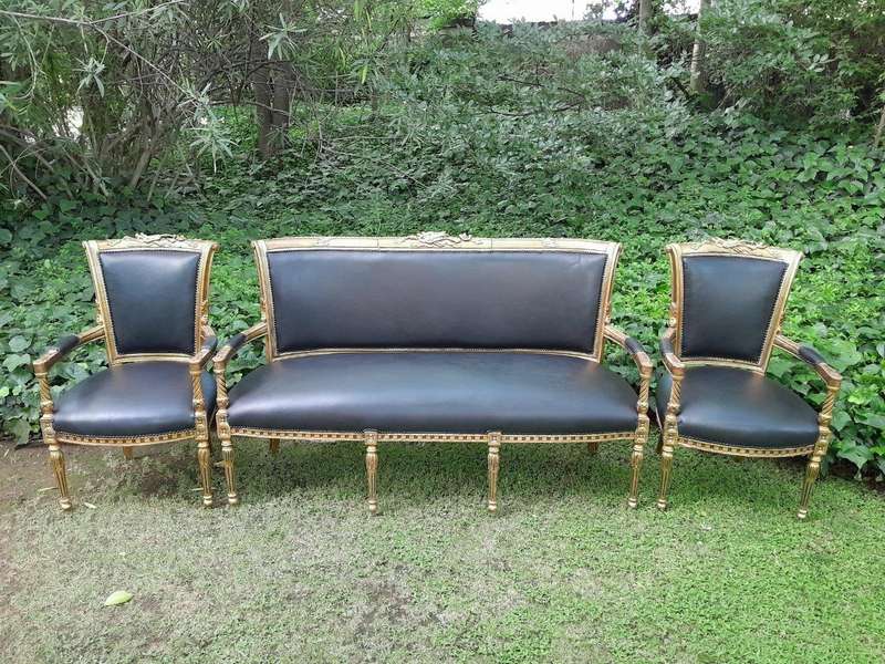 A 20th Century Set Of French Style Carved And Gilded Settee And Pair Of Armchairs Upholstered In ...