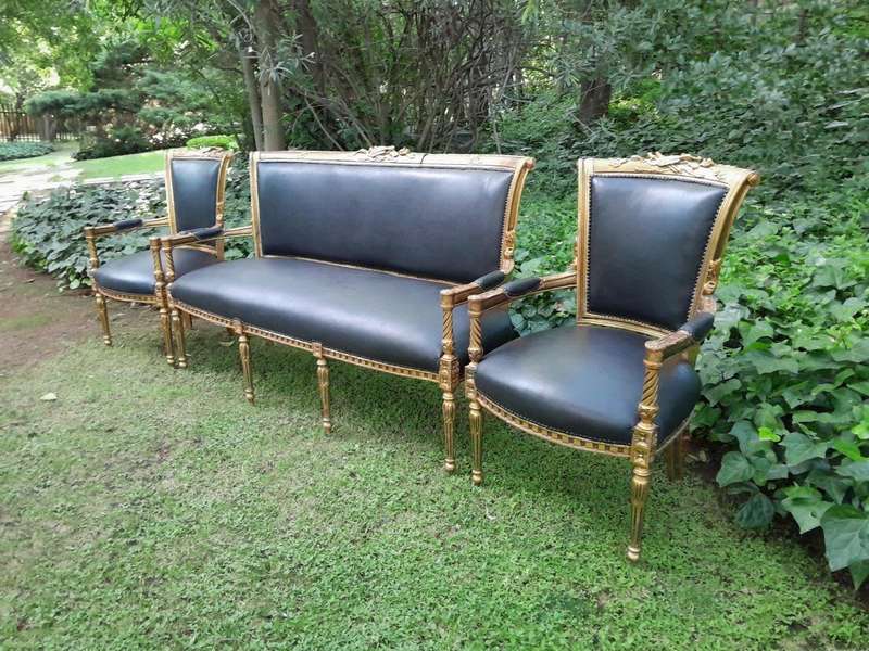 A 20th Century Set Of French Style Carved And Gilded Settee And Pair Of Armchairs Upholstered In ...