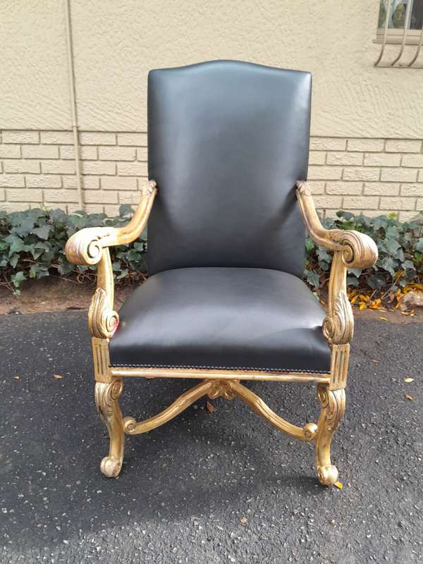 A 20TH Century French Louis XIV Style Carved And Hand Gilded in Gold Leaf Armchairs Upholstered I...