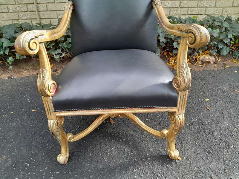 A 20TH Century French Louis XIV Style Carved And Hand Gilded in Gold Leaf Armchairs Upholstered I...