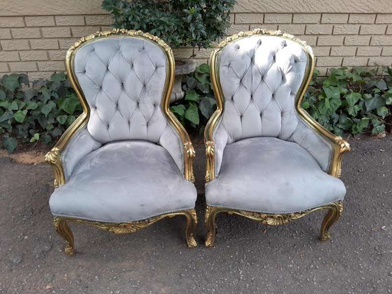 A Pair Of French Style Carved Wooden Gilded Armchairs