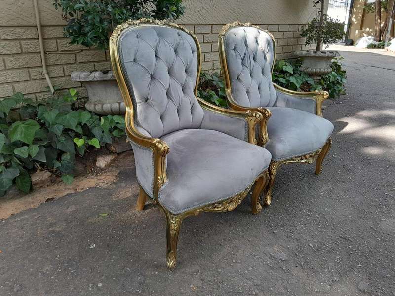 A Pair Of French Style Carved Wooden Gilded Armchairs