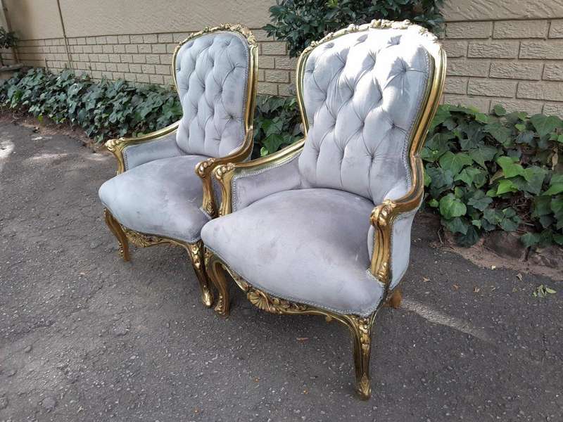 A Pair Of French Style Carved Wooden Gilded Armchairs