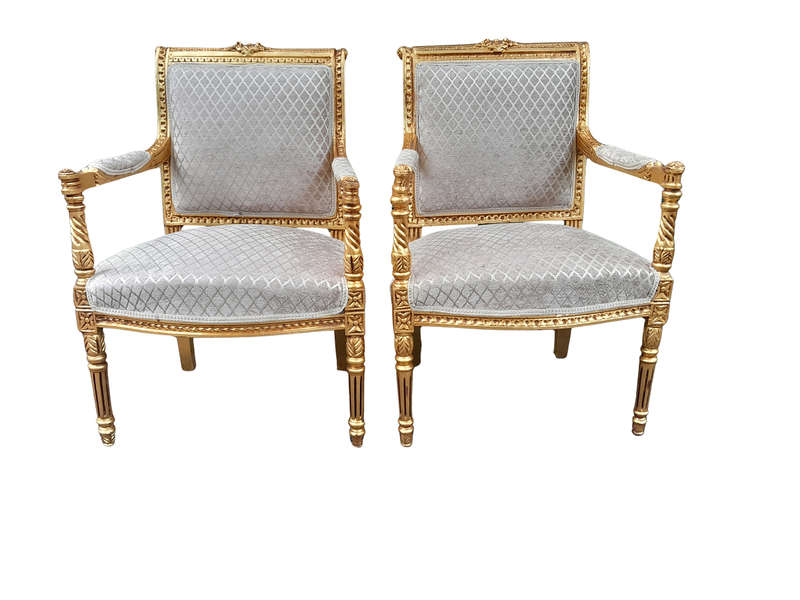 A Pair Of French Style Carved Wooden Gilded Armchairs