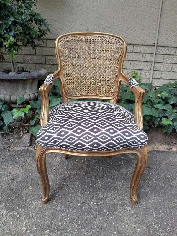 A Pair Of French Style Rattan And Carved Wooden Gilded Armchairs