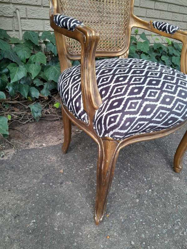 A Pair Of French Style Rattan And Carved Wooden Gilded Armchairs