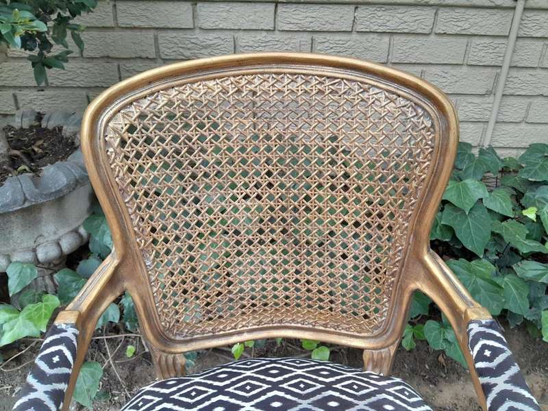 A Pair Of French Style Rattan And Carved Wooden Gilded Armchairs