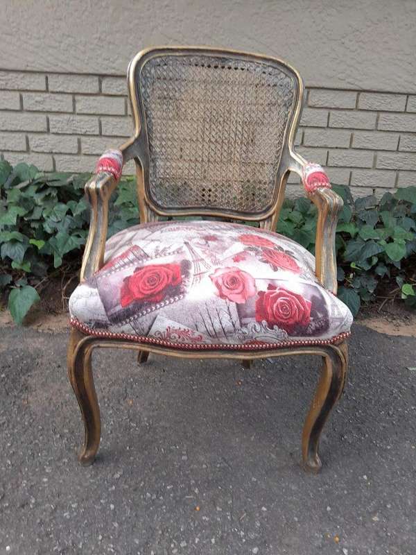 A Pair Of French Style Rattan And Carved Wooden Gilded Armchairs