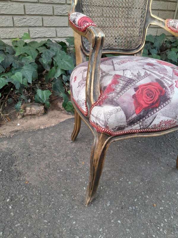 A Pair Of French Style Rattan And Carved Wooden Gilded Armchairs
