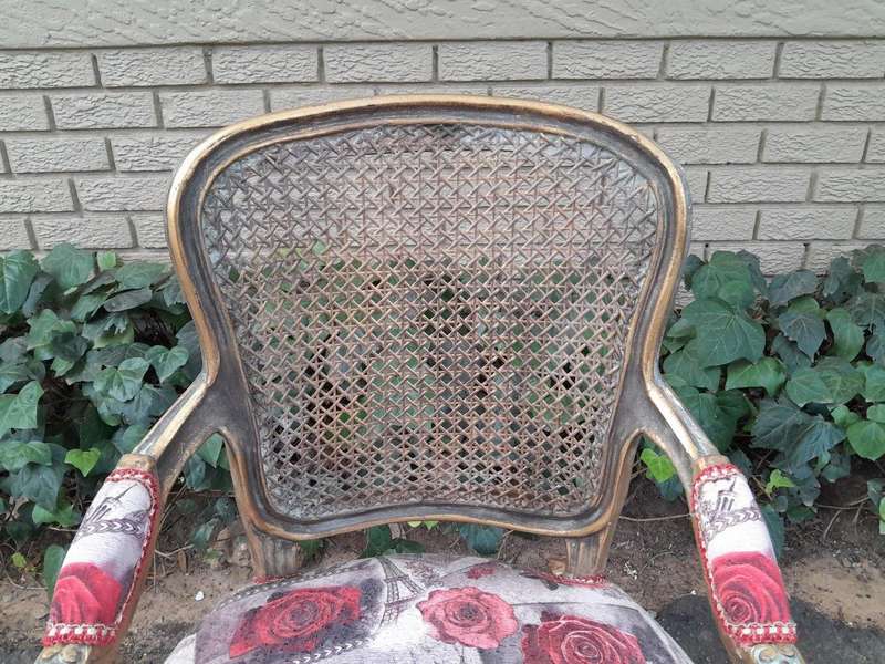 A Pair Of French Style Rattan And Carved Wooden Gilded Armchairs