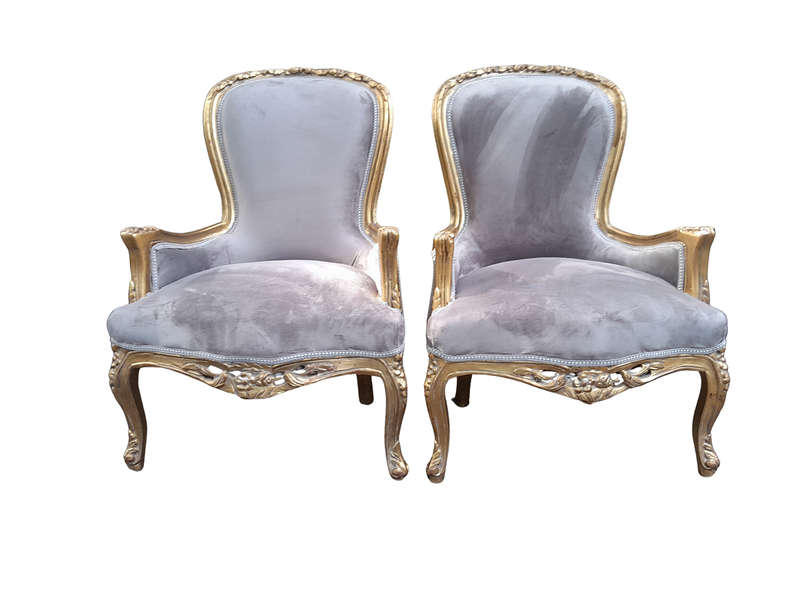 A Pair Of French Style Carved Wooden Gilded Armchairs