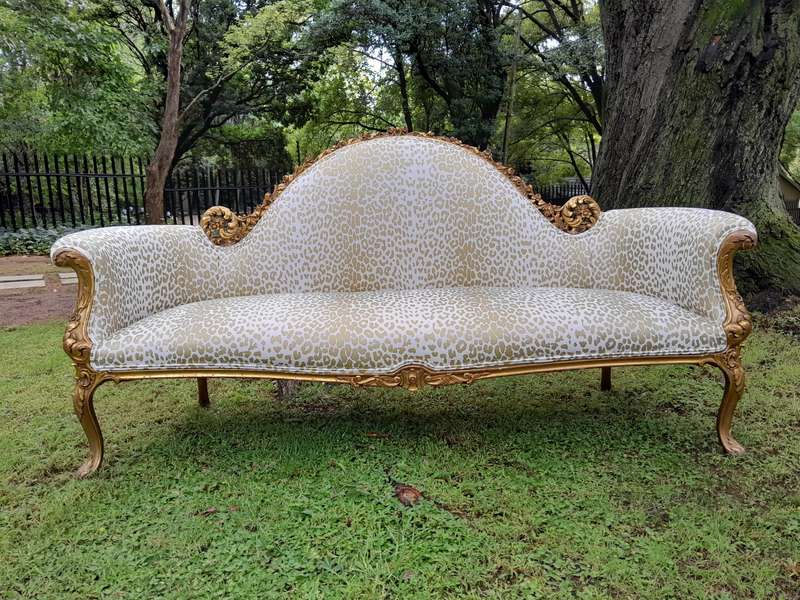 A Rare 20th Century Circa 1980 X French Rococo Style: Carved Wooden And Hand Gilded Settee Uphols...