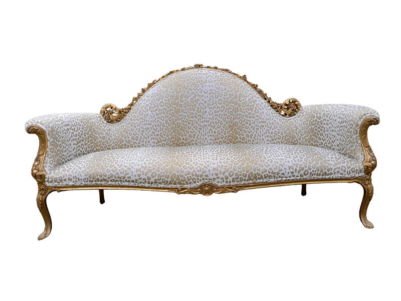 A Rare 20th Century Circa 1980 X French Rococo Style: Carved Wooden And Hand Gilded Settee Uphols...