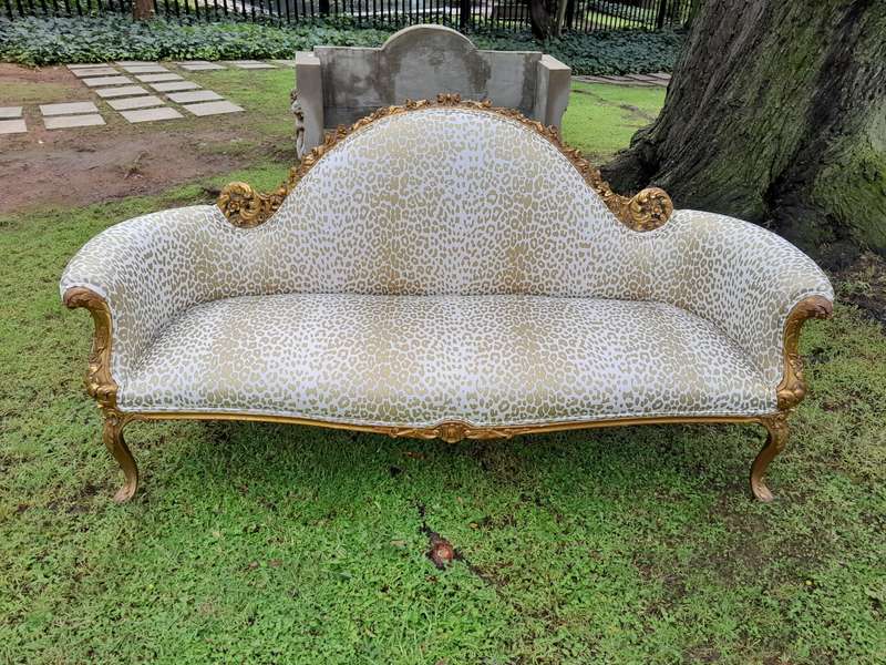 A Rare 20th Century Circa 1980 X French Rococo Style: Carved Wooden And Hand Gilded Settee Uphols...