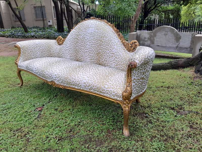 A Rare 20th Century Circa 1980 X French Rococo Style: Carved Wooden And Hand Gilded Settee Uphols...