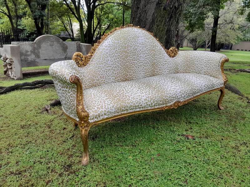 A Rare 20th Century Circa 1980 X French Rococo Style: Carved Wooden And Hand Gilded Settee Uphols...
