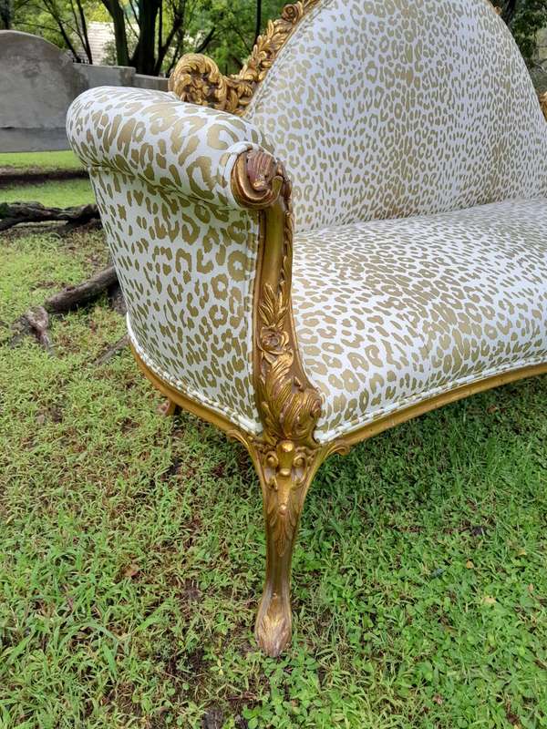 A Rare 20th Century Circa 1980 X French Rococo Style: Carved Wooden And Hand Gilded Settee Uphols...