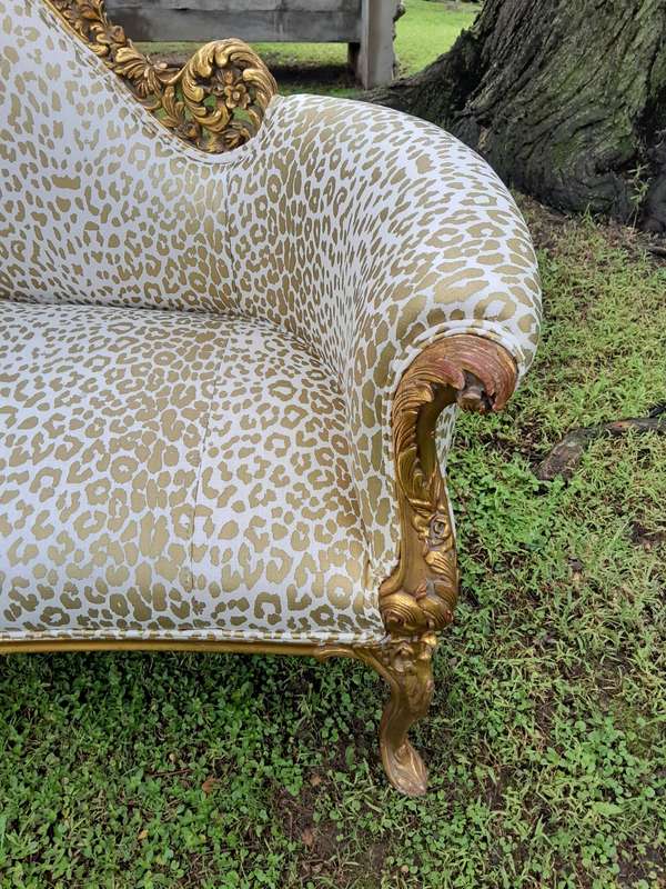 A Rare 20th Century Circa 1980 X French Rococo Style: Carved Wooden And Hand Gilded Settee Uphols...
