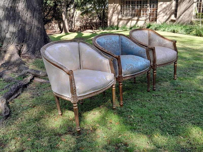 A 20th Century Set Of Three French Louis Style Tub Chairs