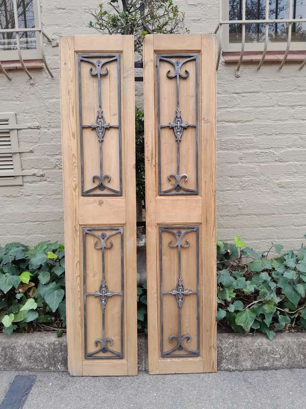 20th Century Pair of French Shutters with Bevelled Panels in a Contemporary Bleached Finish for W...