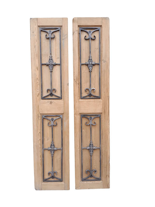 20th Century Pair of French Shutters with Bevelled Panels in a Contemporary Bleached Finish for W...