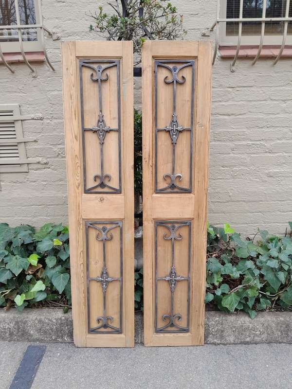 20th Century Pair of French Shutters with Bevelled Panels in a Contemporary Bleached Finish for W...