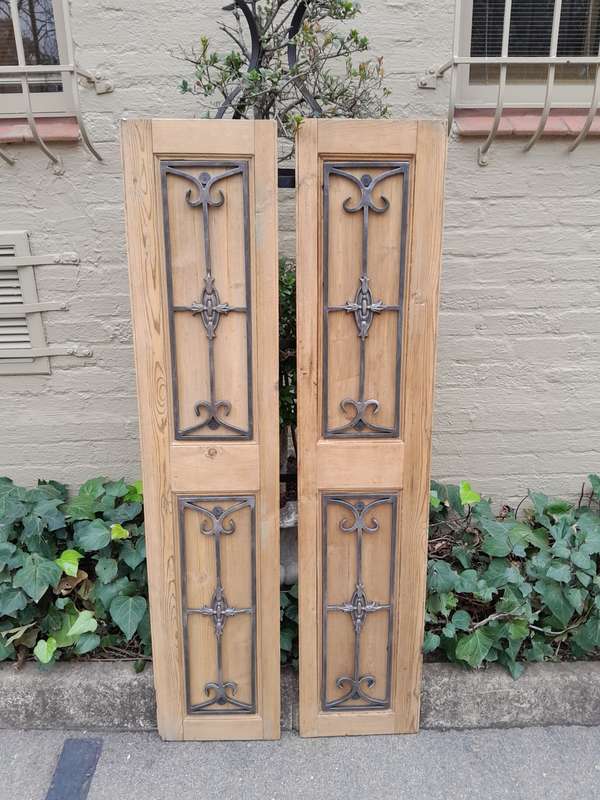 20th Century Pair of French Shutters with Bevelled Panels in a Contemporary Bleached Finish for W...