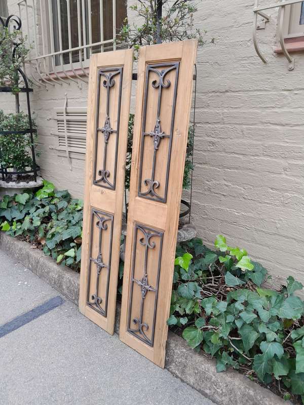 20th Century Pair of French Shutters with Bevelled Panels in a Contemporary Bleached Finish for W...