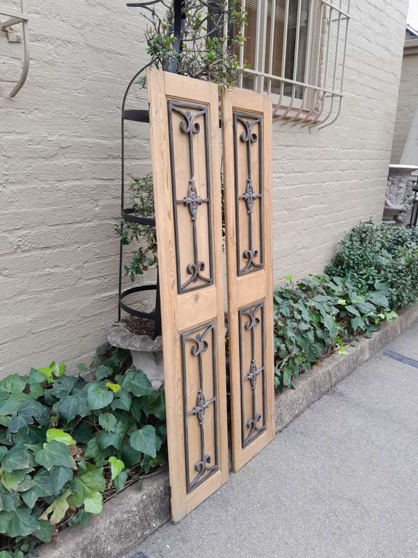 20th Century Pair of French Shutters with Bevelled Panels in a Contemporary Bleached Finish for W...