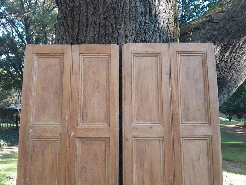 A 20th Century Pair of French Wooden Shutters with Bevelled Panels in a Contemporary Bleached Fin...