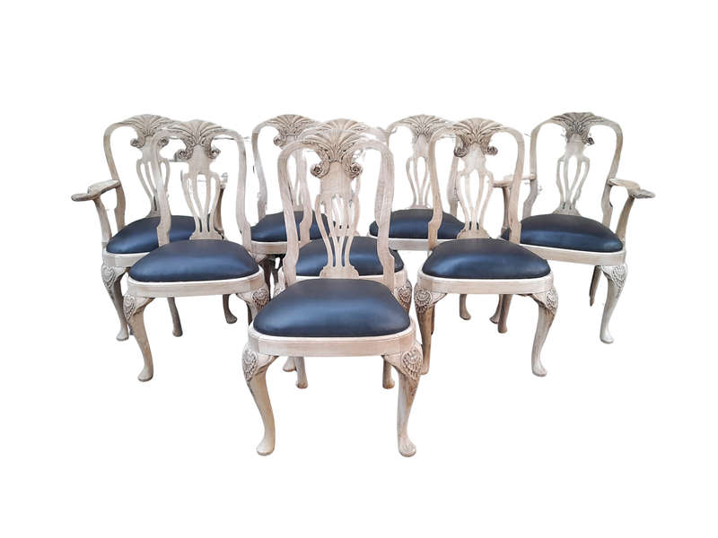 A 20th Century Set of Eight Chairs Including Two Carvers/Armchairs in A Bleached Contemporary Fin...