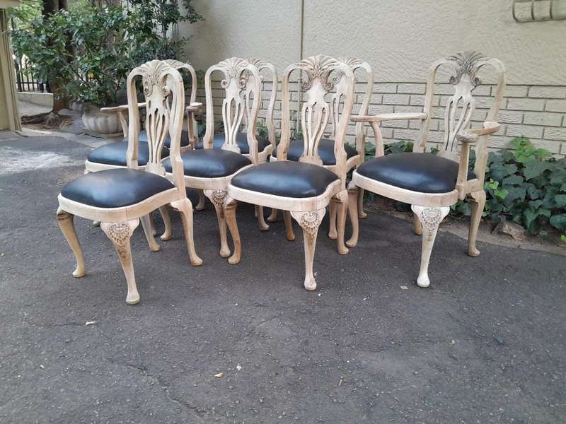 A 20th Century Set of Eight Chairs Including Two Carvers/Armchairs in A Bleached Contemporary Fin...