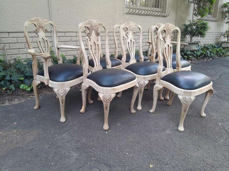 A 20th Century Set of Eight Chairs Including Two Carvers/Armchairs in A Bleached Contemporary Fin...