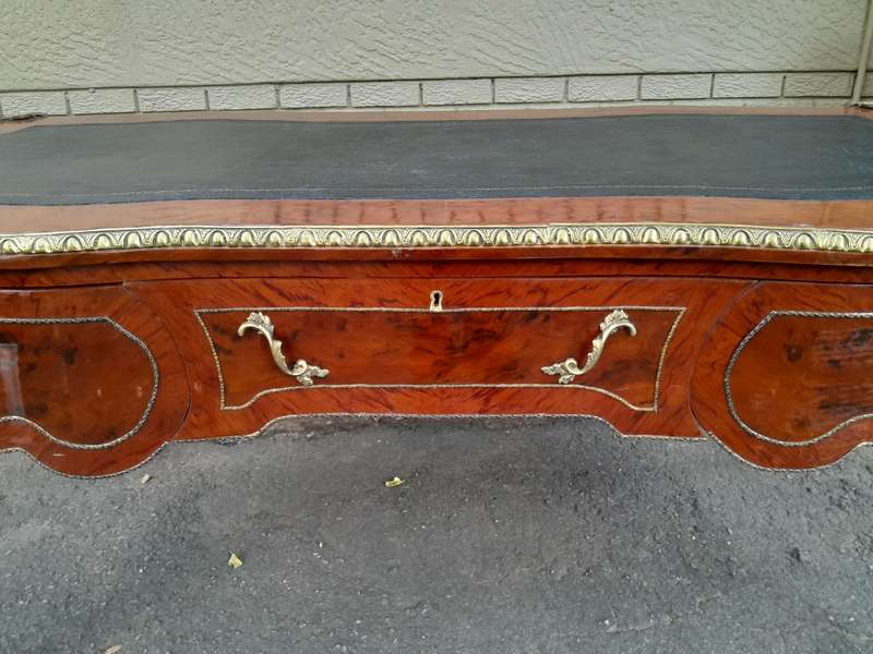 A 20th Century Circa 1990 French Bureau Plat Desk of Large Proportions With Brass Mounts and Blac...