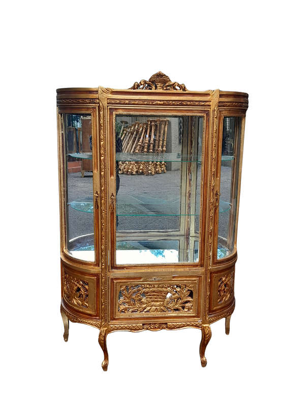 A 20th Century French Style Carved & Gilded Display Cabinet / Vitrine