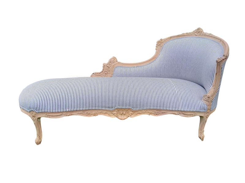 A 20th Century French Style Ornately Carved Chaise Longue in a Contemporary Bleached Finish and U...
