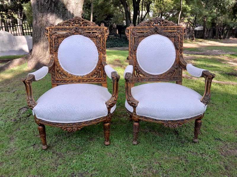 A 20th Century French Louis XVI Style Five Piece Set of Giltwood Settee and Four Armchairs