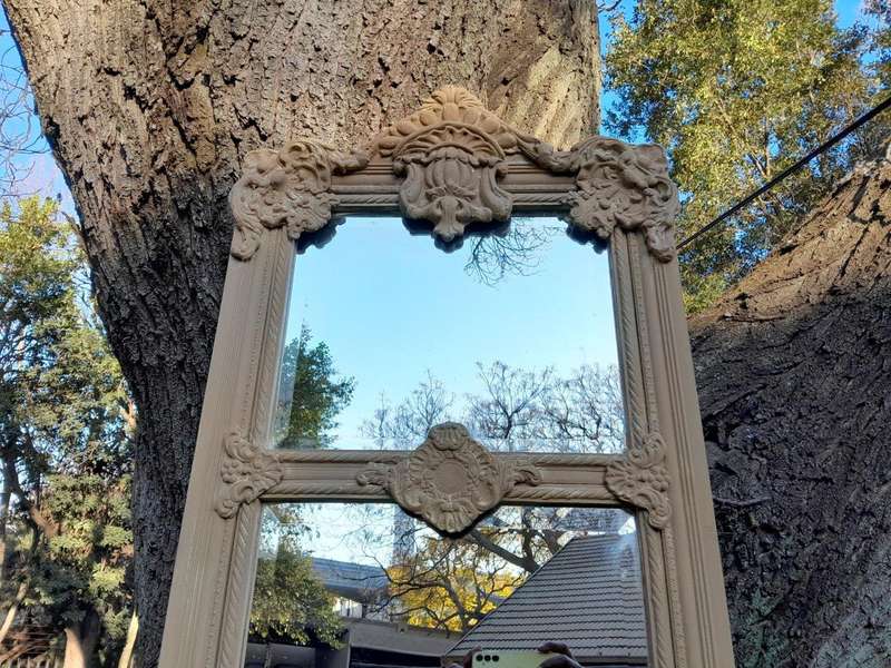 A French Style Ornately Carved And Bevelled Mirror In A Natural  /  Bleached Finish