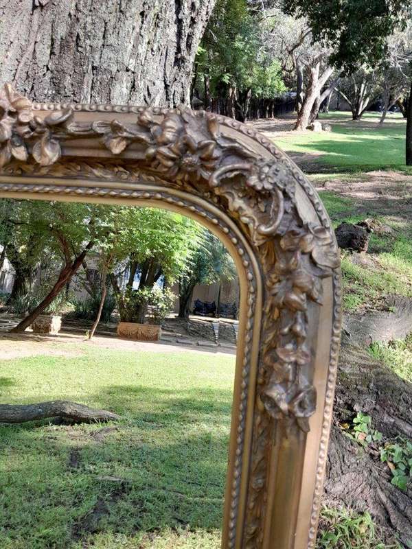 A French Style Ornately Carved and Gilded Bevelled Mirror