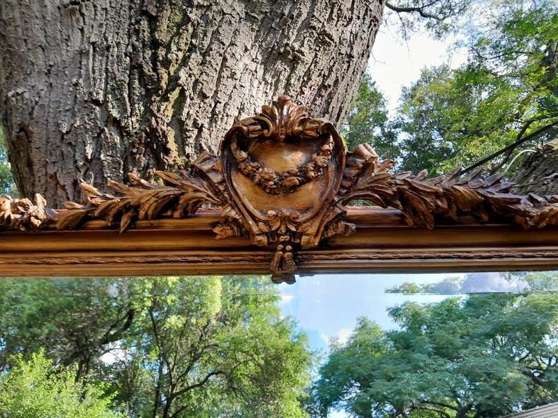 A Large French Style Ornately Carved and Gilded Bevelled Mirror