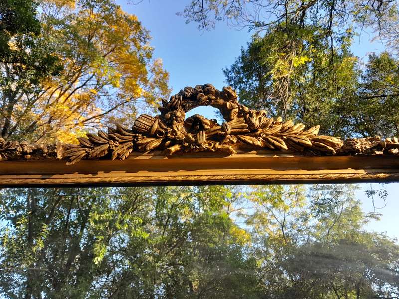 A Large French Style Ornately Carved and Gilded Bevelled Mirror