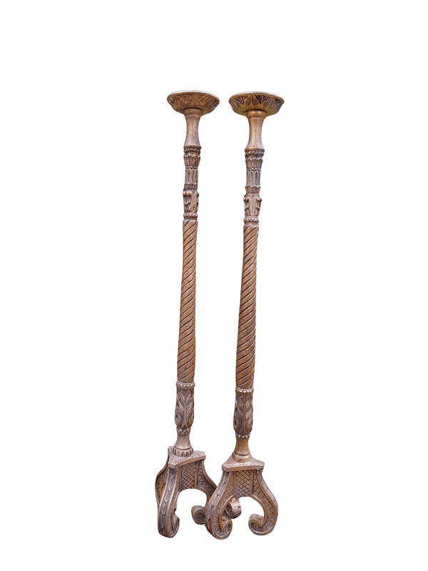 A Pair of Large Size French Style Hand Gilded Candle Holders