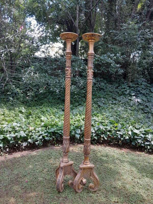 A Pair of Large Size French Style Hand Gilded Candle Holders