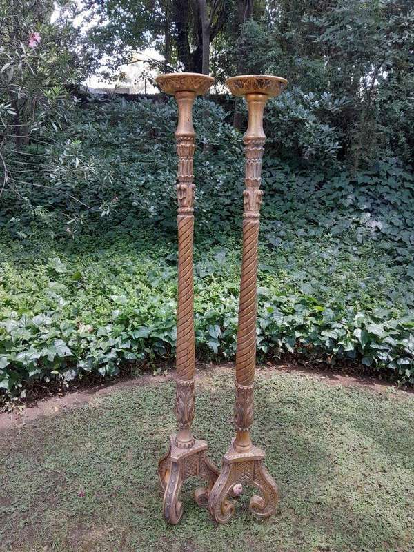 A Pair of Large Size French Style Hand Gilded Candle Holders