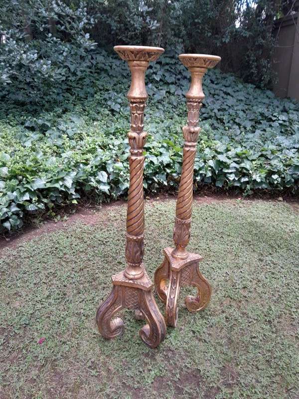 A Pair of Small Size French Style Hand Gilded Candle Holders
