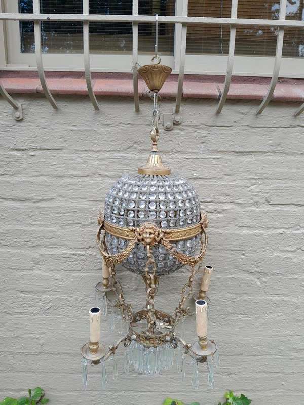 A 20th Century Brass Gilt Monumental Empire French Style Chandelier with Crystals