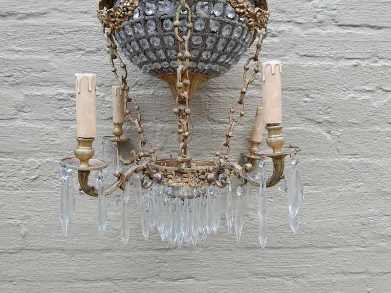 A 20th Century Brass Gilt Monumental Empire French Style Chandelier with Crystals
