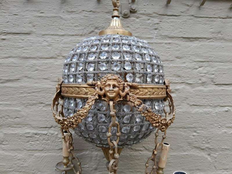 A 20th Century Brass Gilt Monumental Empire French Style Chandelier with Crystals